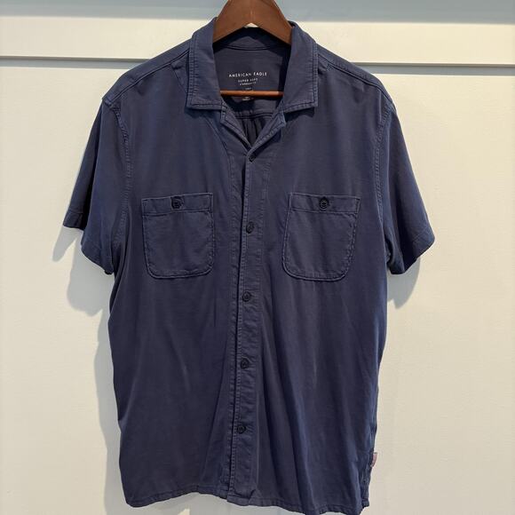 American Eagle Shirt Mens Large Blue Super Soft Standard Fit Button Up Pockets - Picture 1 of 13